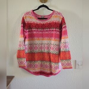 J Jill Bright Nordic Bright Striped Wool Blend Crew Neck Sweater Rabit Hair  M